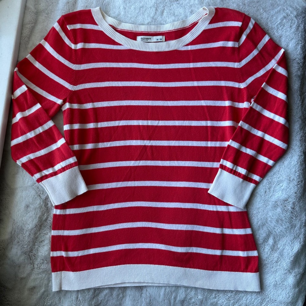 Y2K Twee Red White Striped Sweater Top Knit Ribbed Lightweight